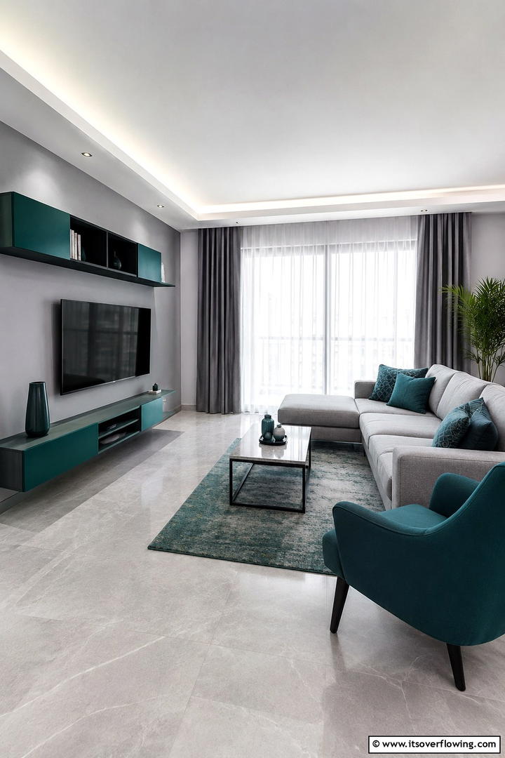 Modern Teal Minimalism - 30 Teal Living Room Ideas for Bold & Serene Interior Spaces