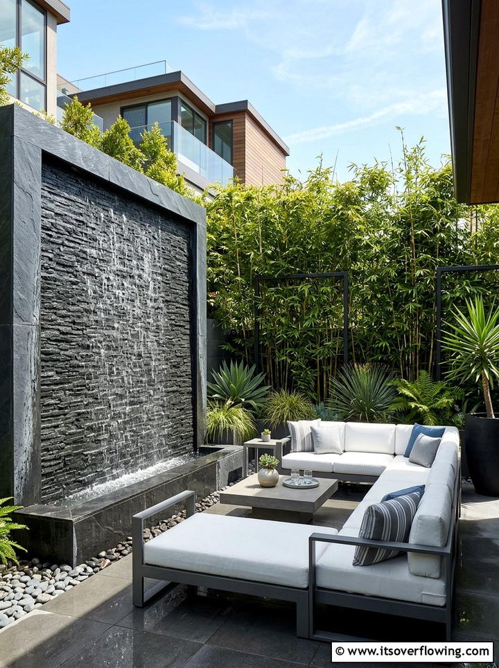 Modern Waterfall Wall - 25 backyard decorating ideas with mini fountains