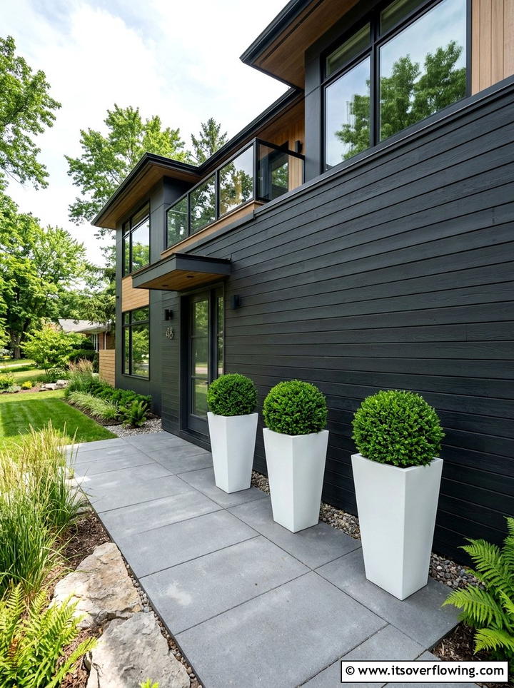 Modern White Tapered Planters - 25 front porch ideas with planters