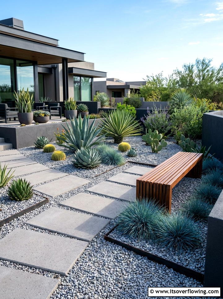Modern Xeriscape Backyard - 25 garden design ideas with low water plants