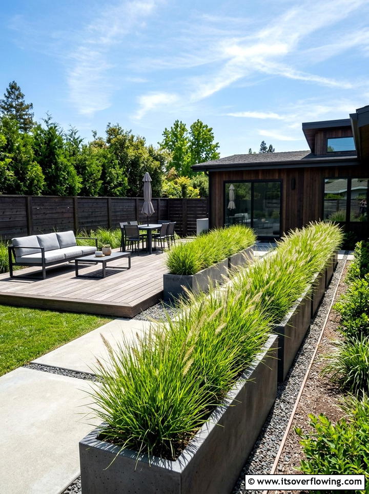 Modern backyard with ornamental grass - 25 garden ideas with ornamental grasses