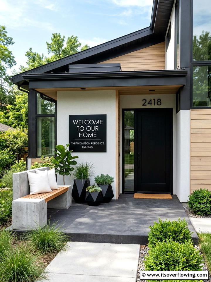 Modern black and white porch sign - 25 front porch ideas with signs and quotes