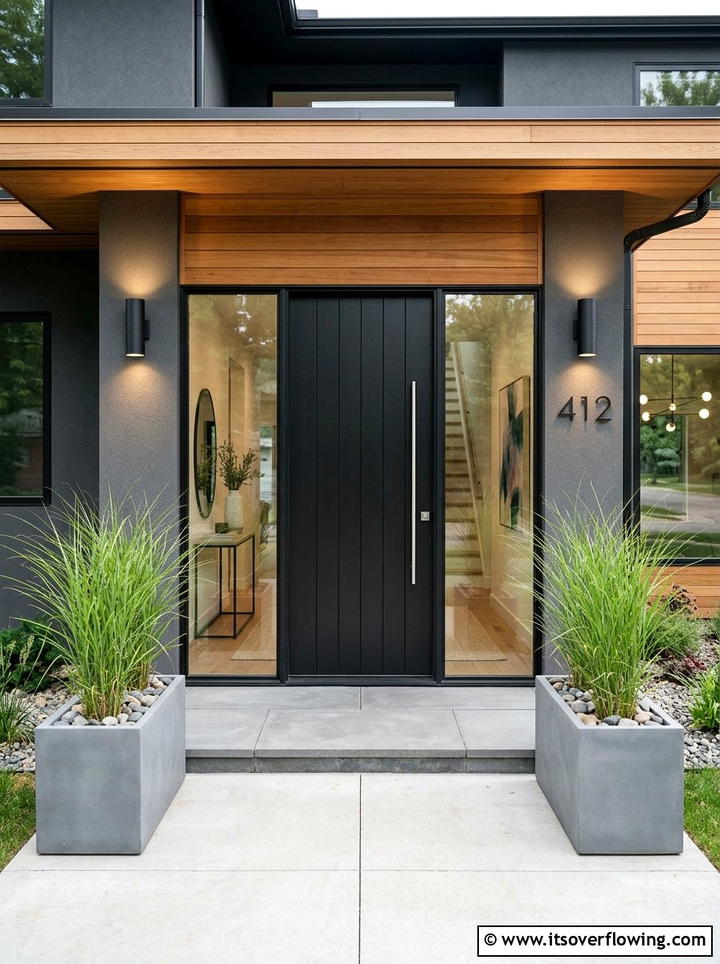 Modern black front door - 25 front porch decor ideas