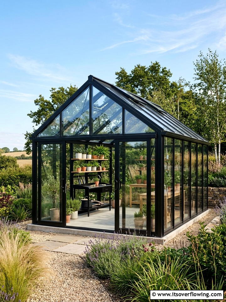 Modern black greenhouse - 25 creative garden ideas with greenhouse corners