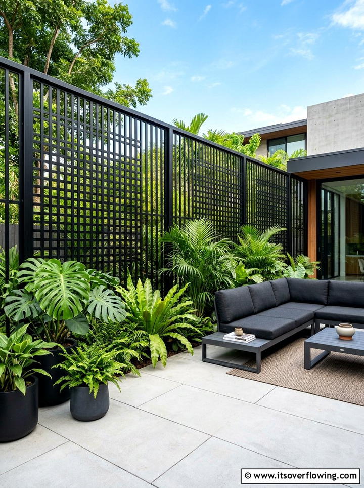 Modern black lattice wall - 25 backyard ideas with lattice wall
