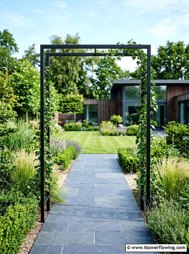 Modern black metal garden arch - 25 garden decor ideas with garden arches