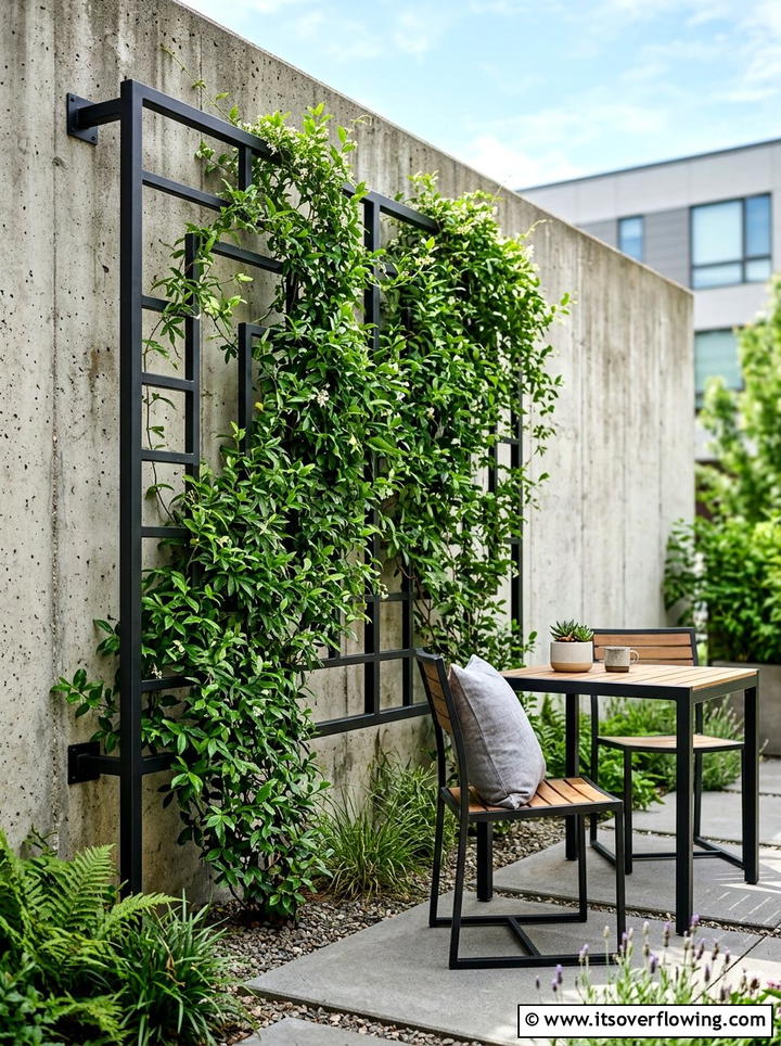 Modern black metal trellis - 25 backyard ideas with trellis fence