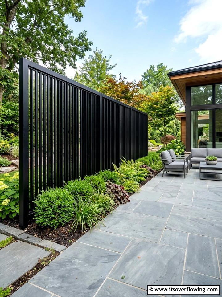 Modern black slat screen - 25 small garden ideas with privacy screens