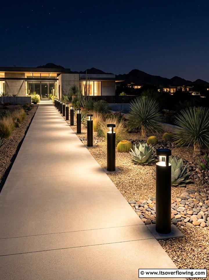 Modern black solar pathway bollards - 25 garden ideas with solar lights