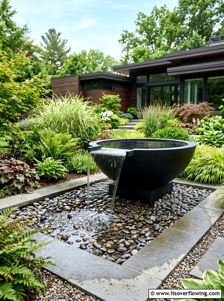 Modern black spillway bowl - 25 backyard decorating ideas with water bowls