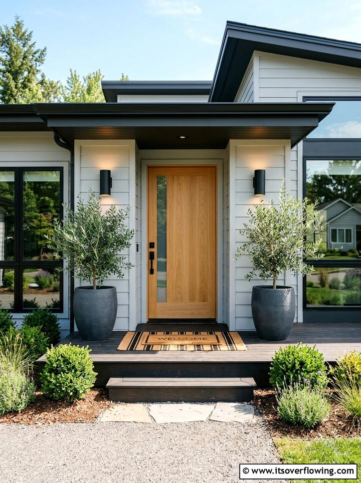 Modern black wall sconce - 25 front porch decor ideas with layered lighting