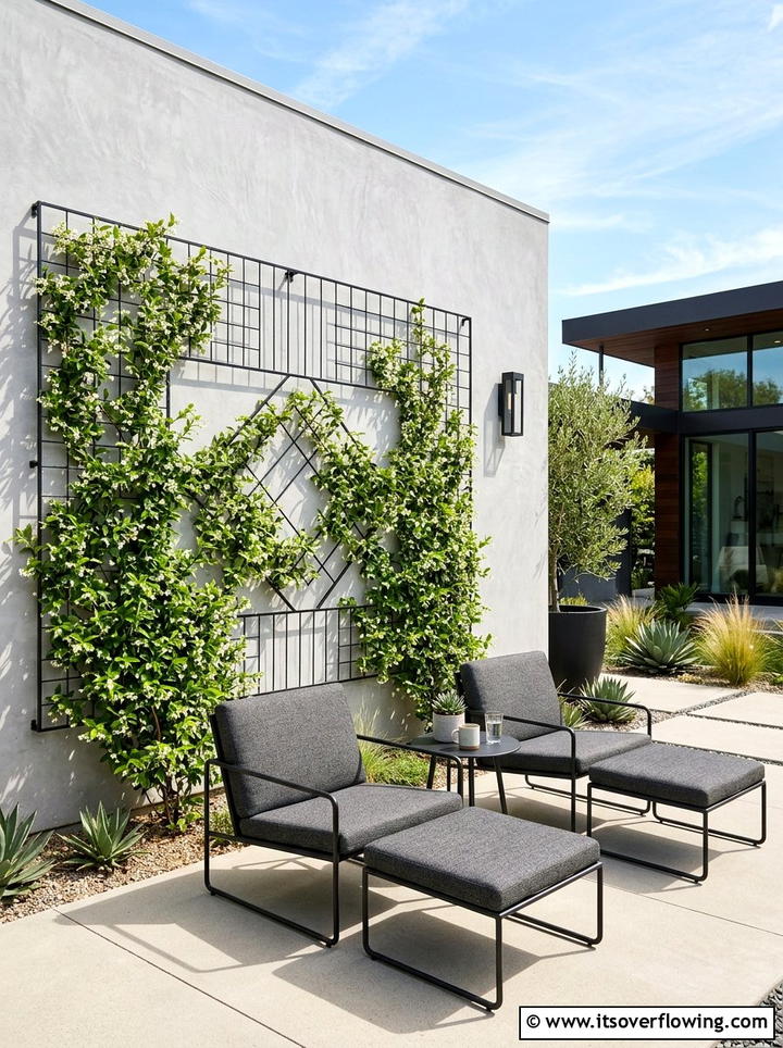 Modern black wire trellis - 25 garden decor ideas with trellis backdrops