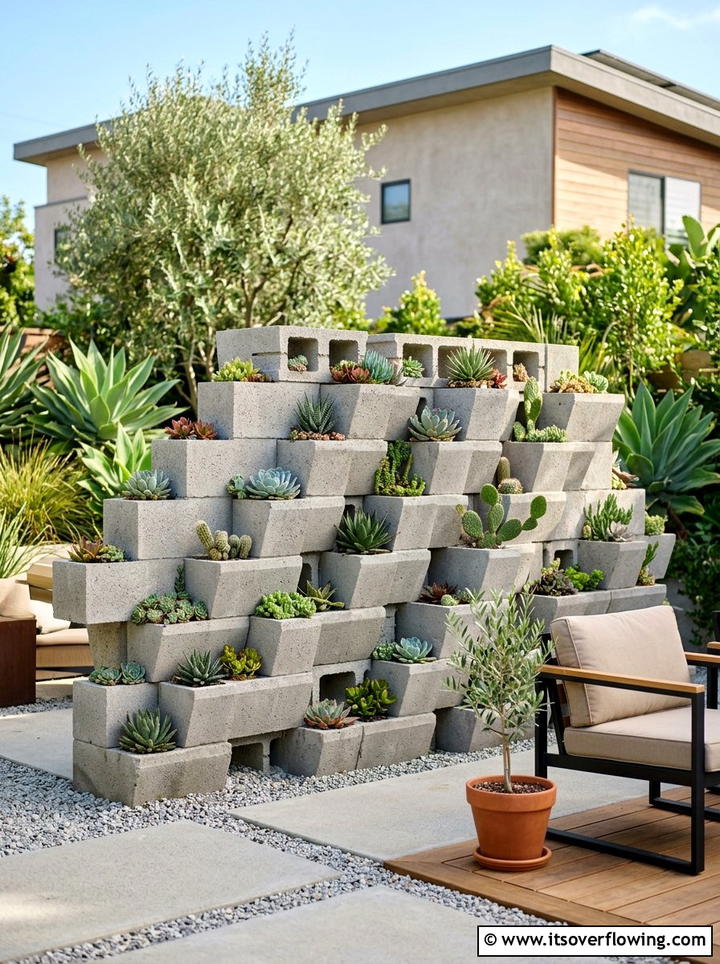 Modern concrete block garden - 25 creative garden ideas with geometric beds