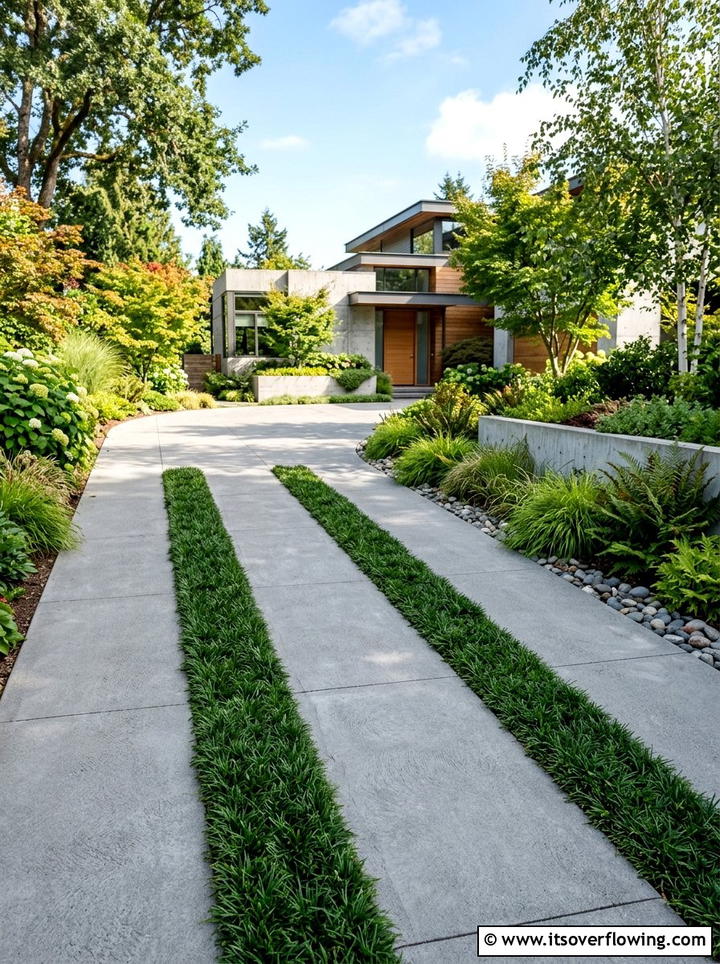 Modern concrete driveway strips - 25 garden design ideas for driveways