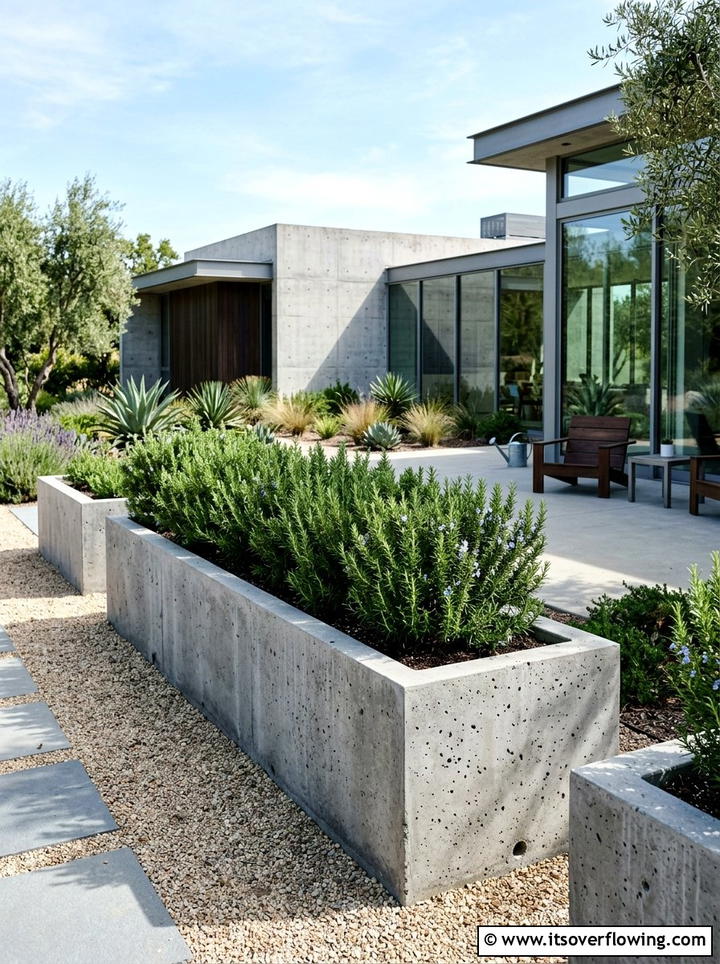 Modern concrete herb planter - 25 front porch ideas with herb planters
