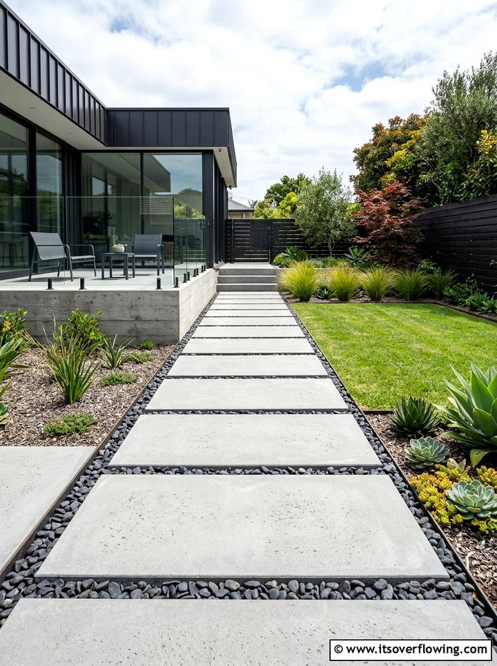 Modern concrete paver - 25 backyard ideas with pathways