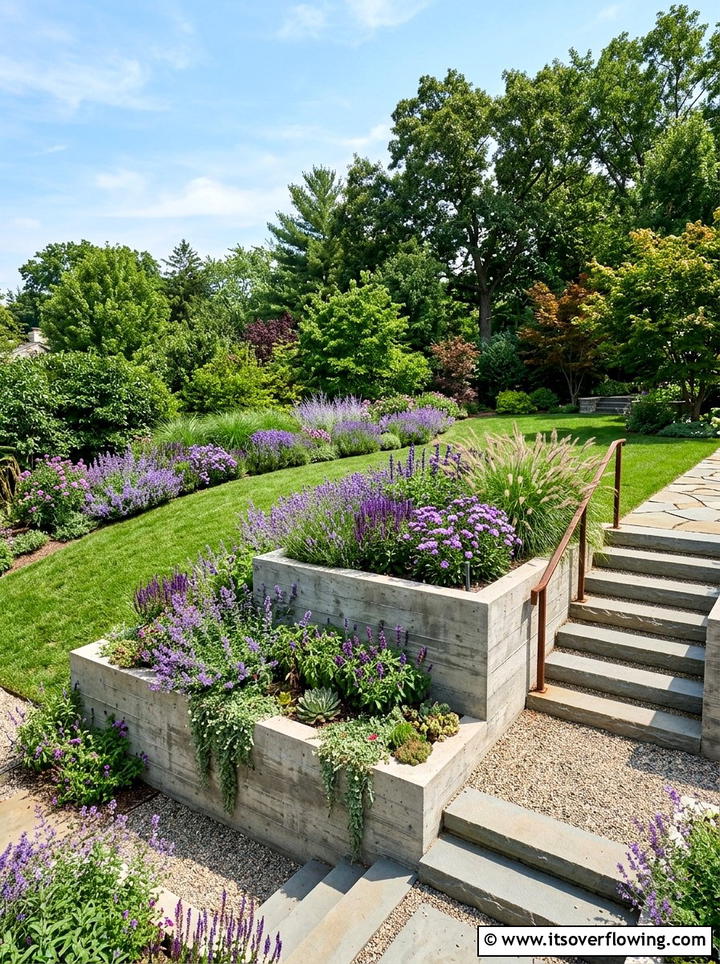 Modern concrete planter retaining wall - 25 garden ideas with concrete planters