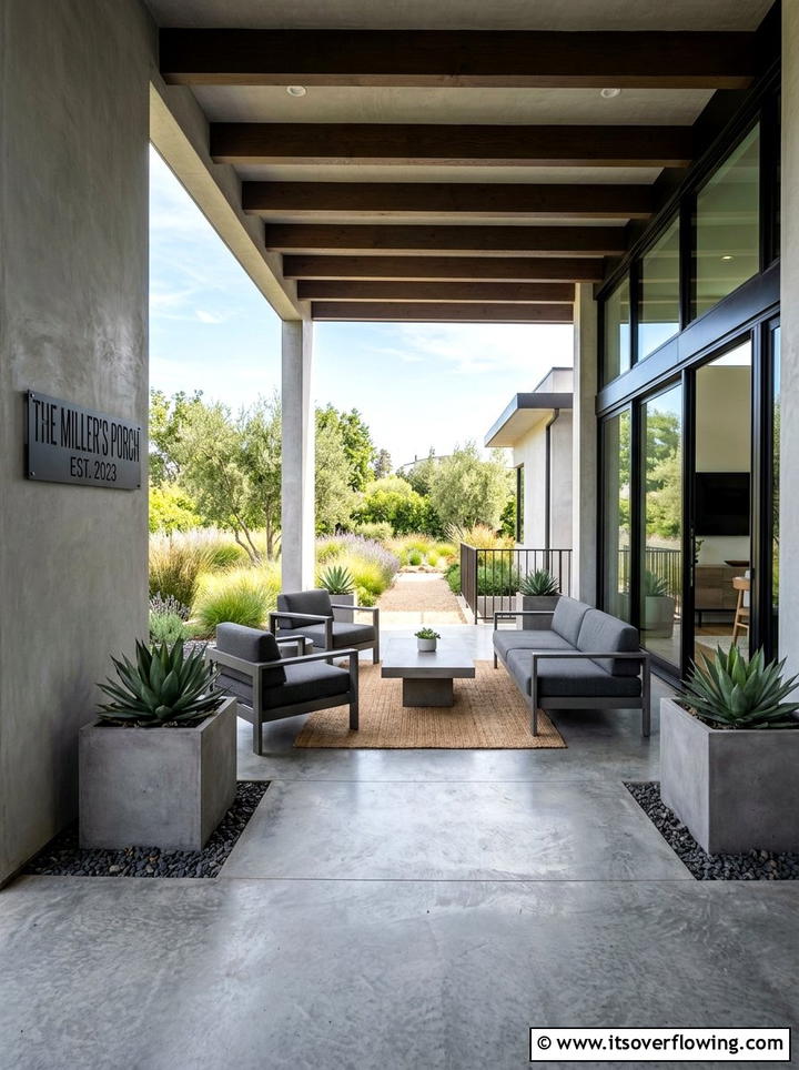 Modern concrete porch style - 25 front porch decor ideas with personalized welcome sign