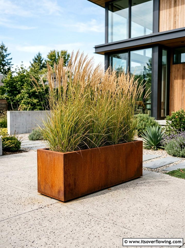 Modern corten steel planter - 25 garden design ideas with asymmetry