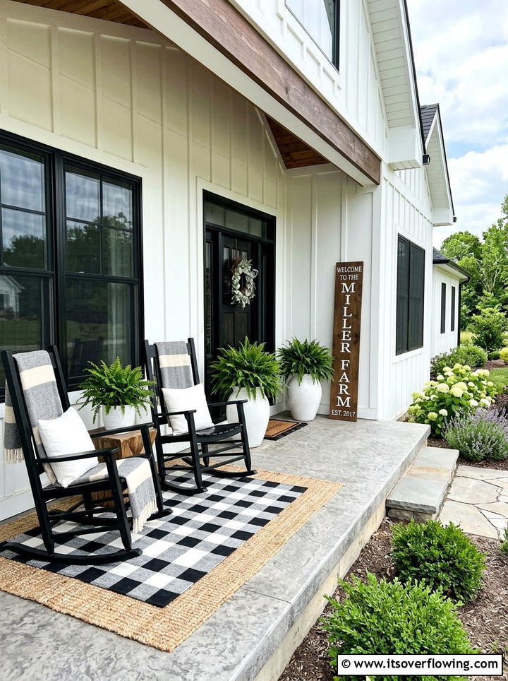 Modern farmhouse front porch - 25 front porch decor ideas with personalized welcome sign