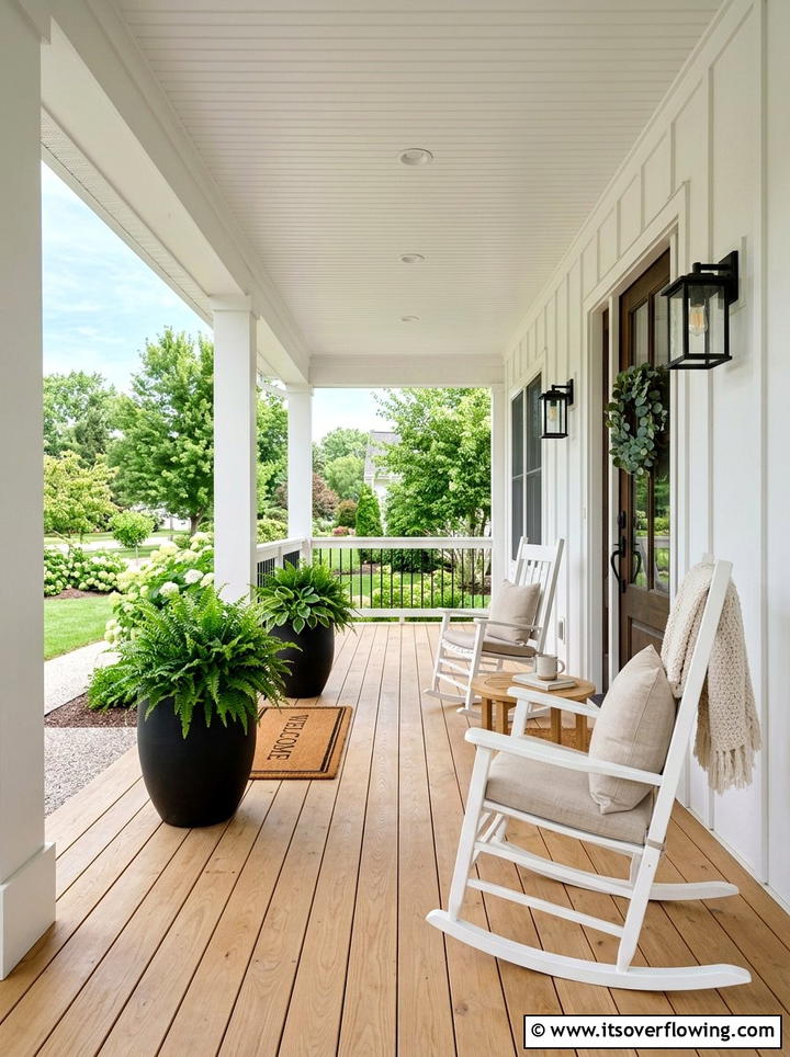 Modern farmhouse front porch - 25 front porch ideas with wood floor