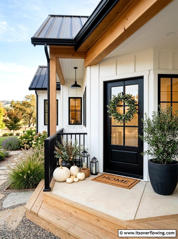 Modern farmhouse porch - 25 front porch decor ideas for thanksgiving