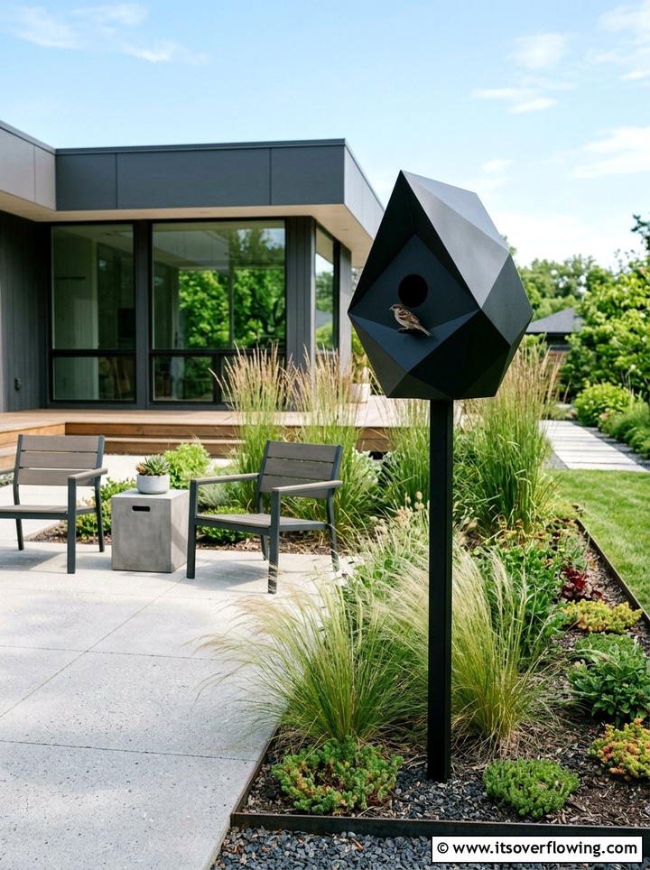 Modern geometric birdhouse - 25 garden decor ideas with birdhouses