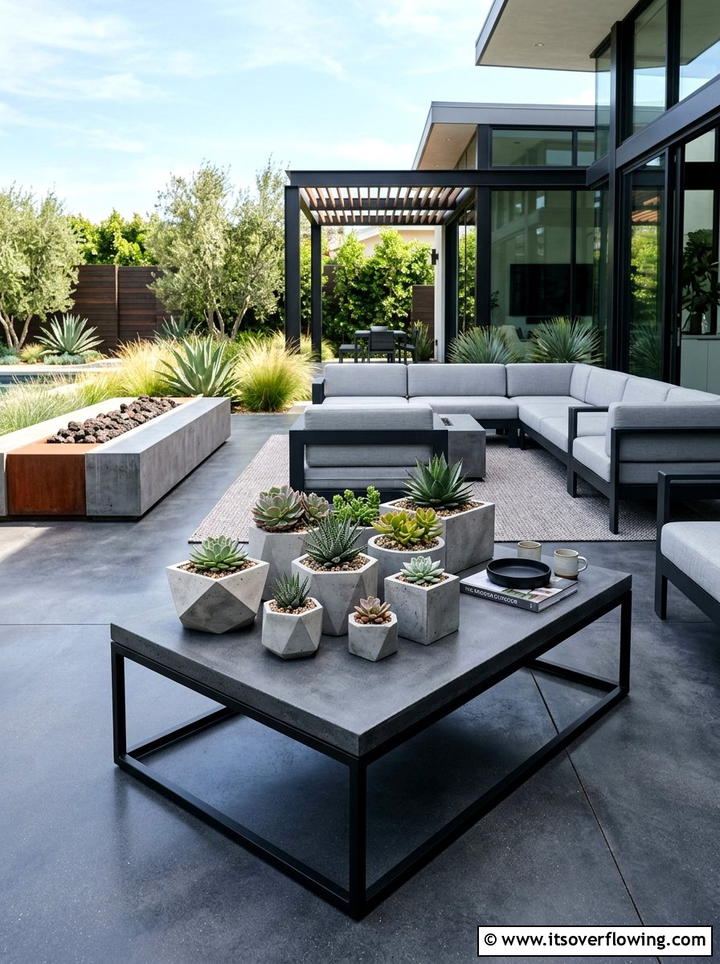 Modern geometric concrete pots - 25 backyard decorating ideas with succulent pots