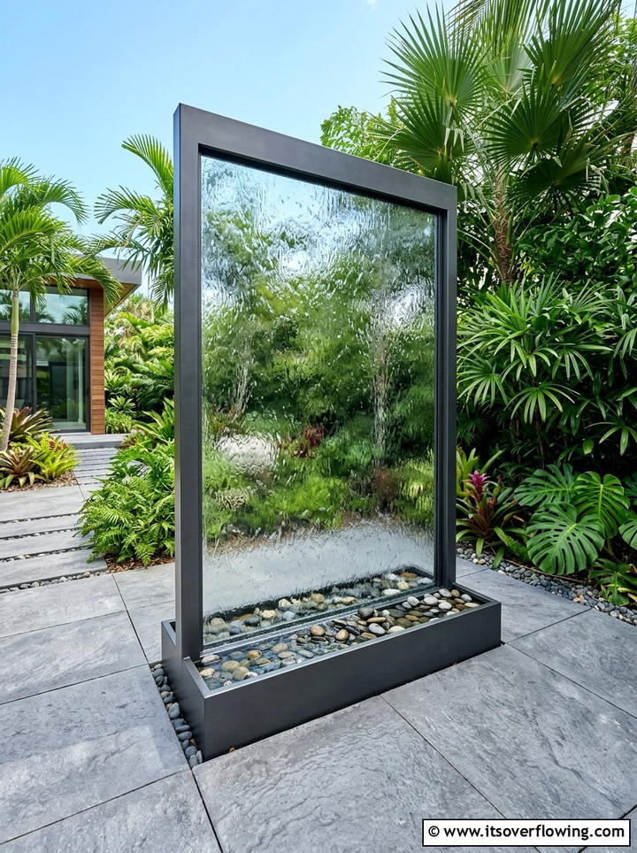 Modern glass water wall - 25 garden design ideas with water features