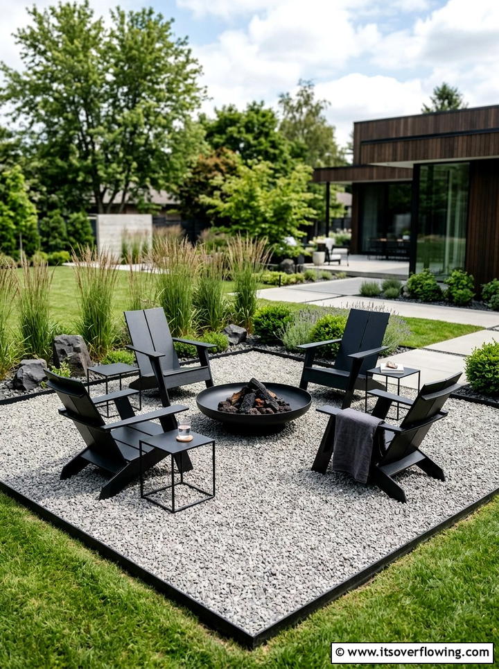 Modern gravel fire pit area - 25 garden ideas with fire pit