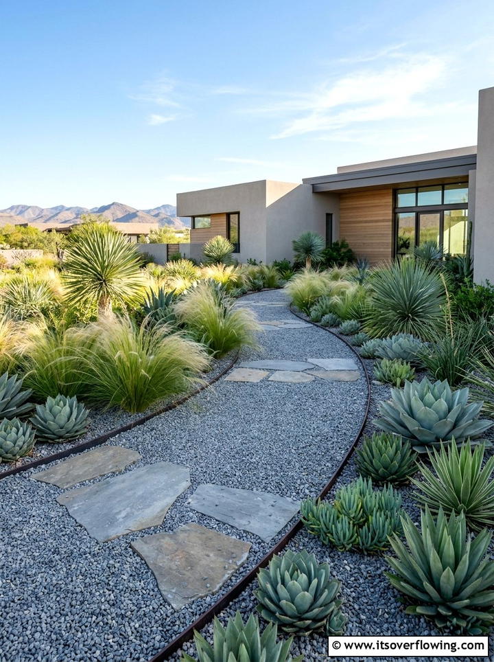 Modern gravel path layout - 25 garden design ideas with asymmetry