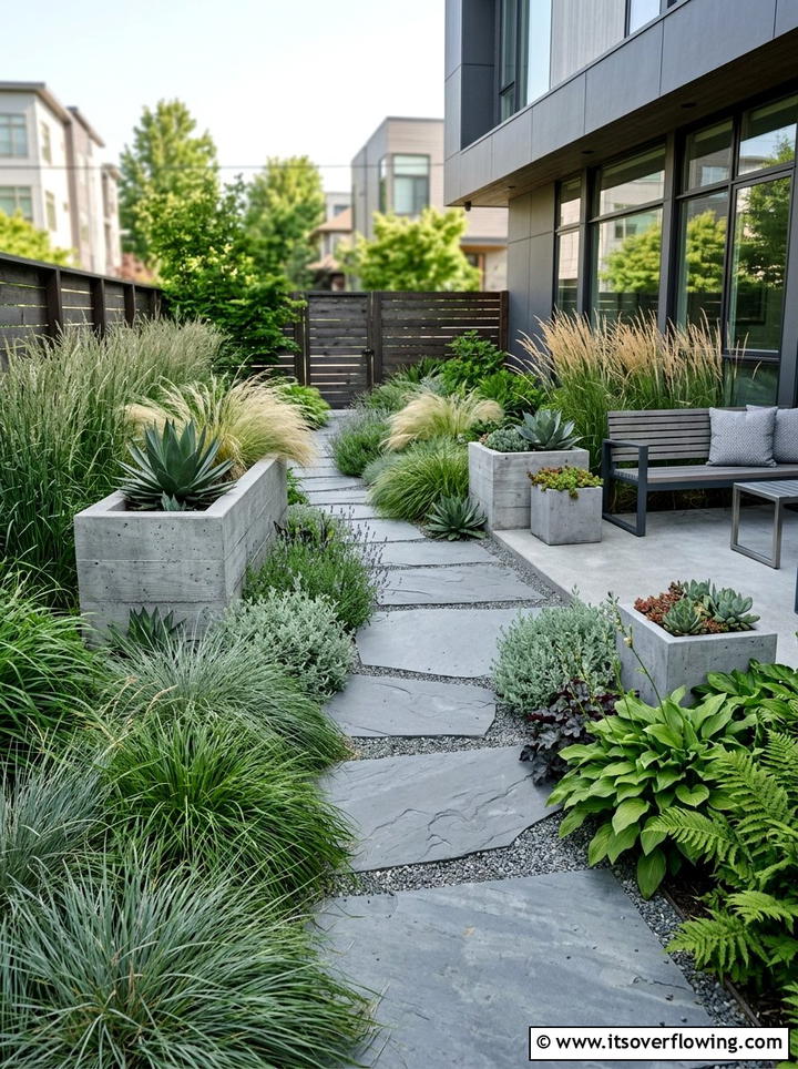 Modern gray and green garden - 25 garden design ideas with color themes