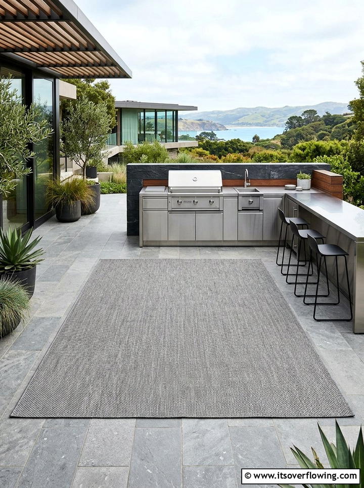 Modern gray rug for patio - 25 garden decor ideas with outdoor rugs