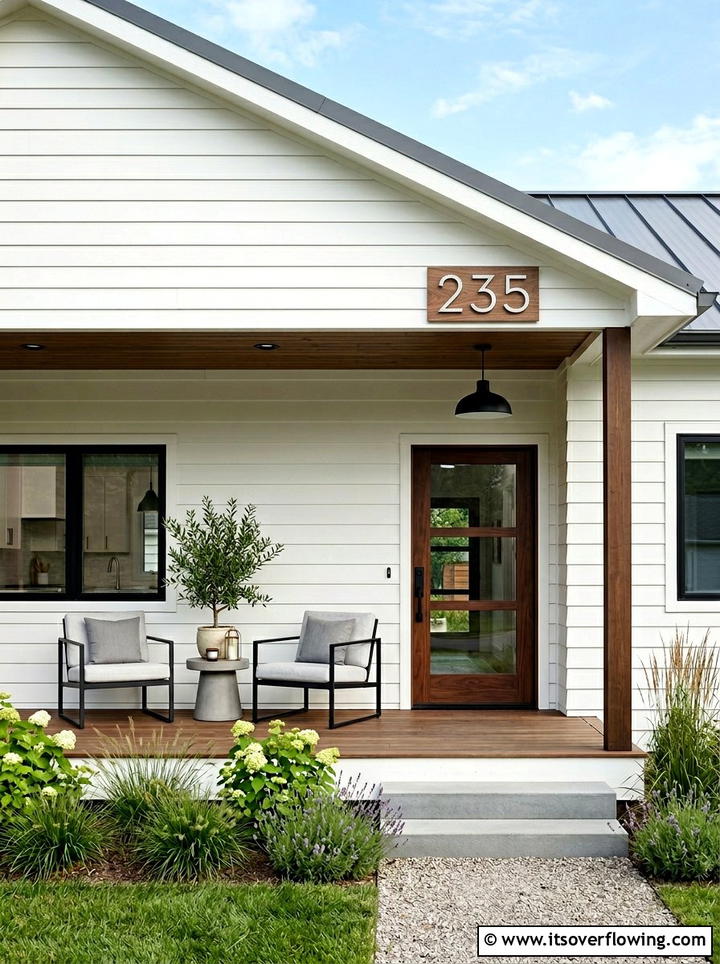 Modern horizontal address plaque - 25 front porch ideas with house numbers