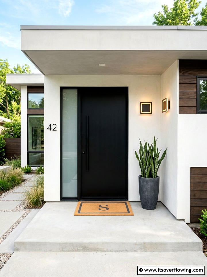 Modern minimalist entry - 25 front porch ideas with personalized mat