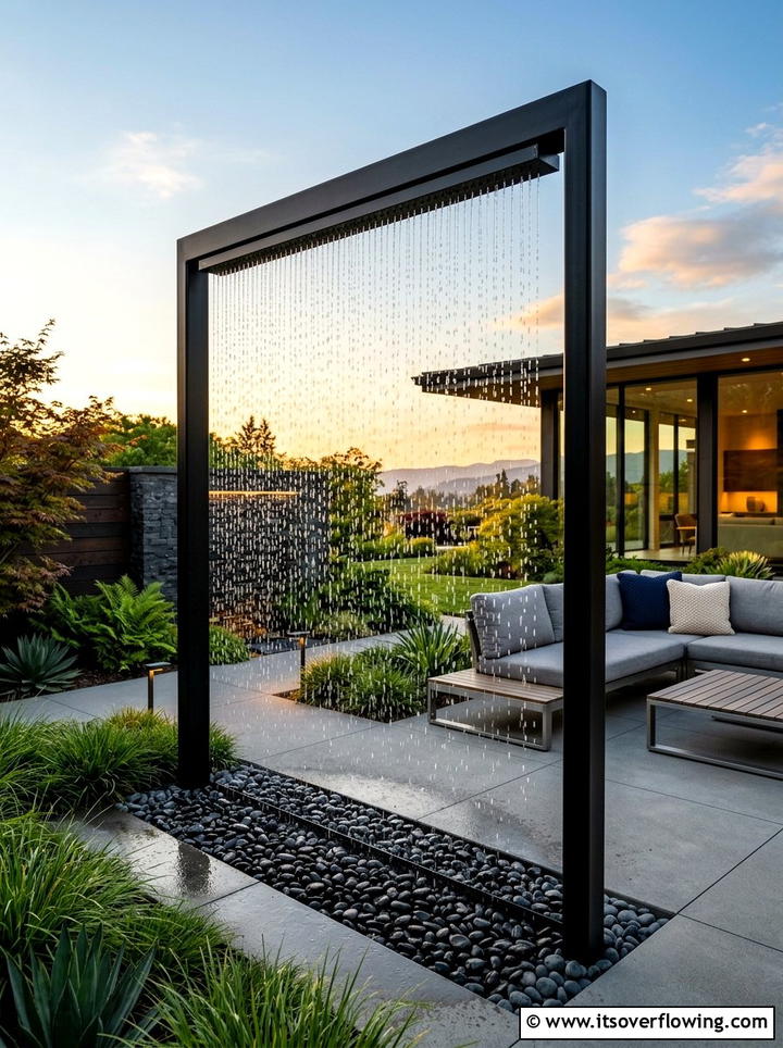 Modern rain curtain - 25 backyard ideas with water feature