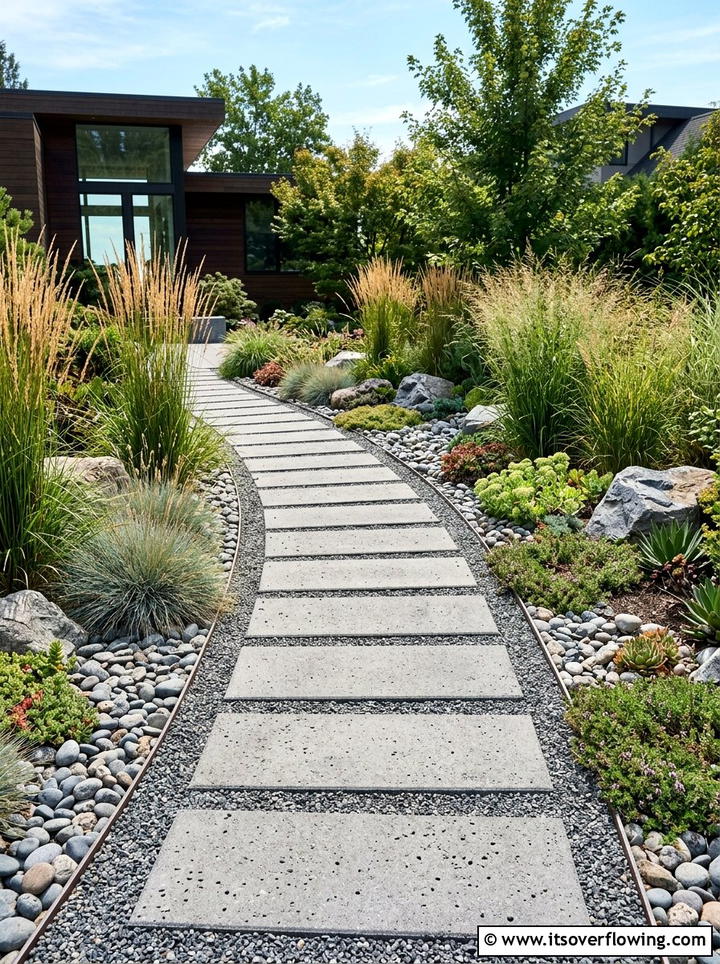 Modern rock garden with pavers - 25 garden design ideas with rock gardens