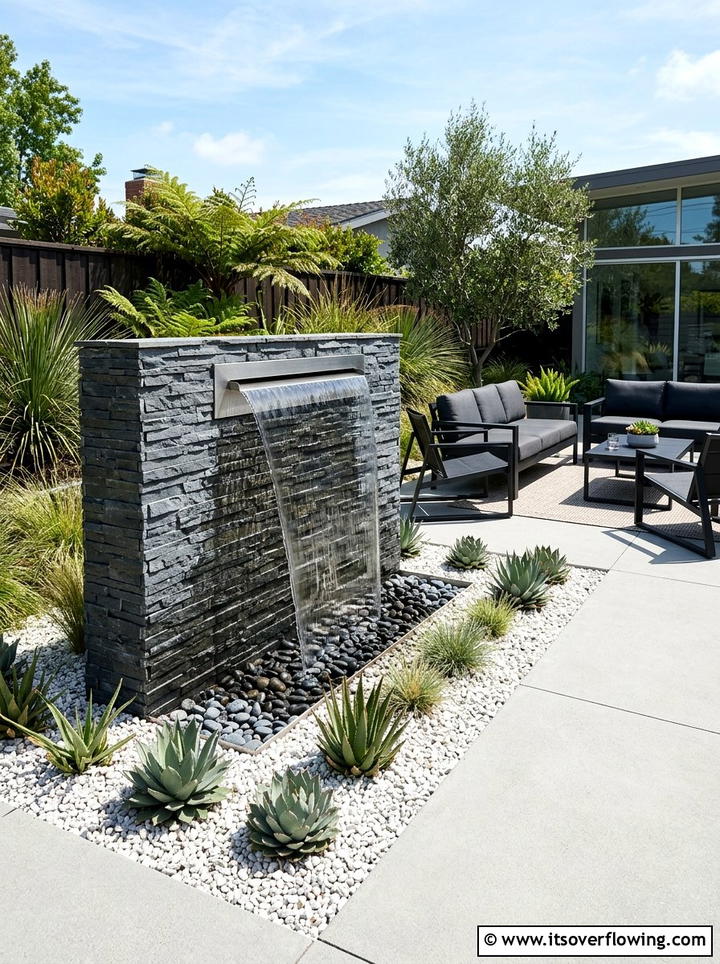 Modern slate water wall - 25 creative garden ideas with fountain wall