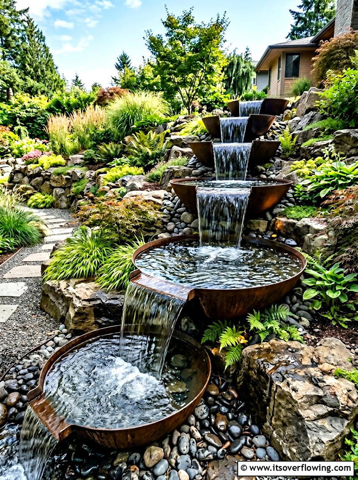 Modern spillway bowl - 25 garden ideas with fountain