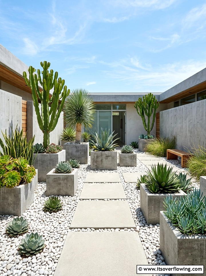 Modern succulent courtyard - 25 small garden ideas with succulents