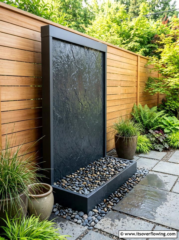 Modern wall fountain - 25 backyard ideas with water feature