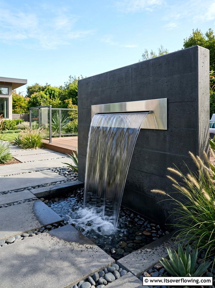 Modern water blade - 25 backyard ideas with water feature