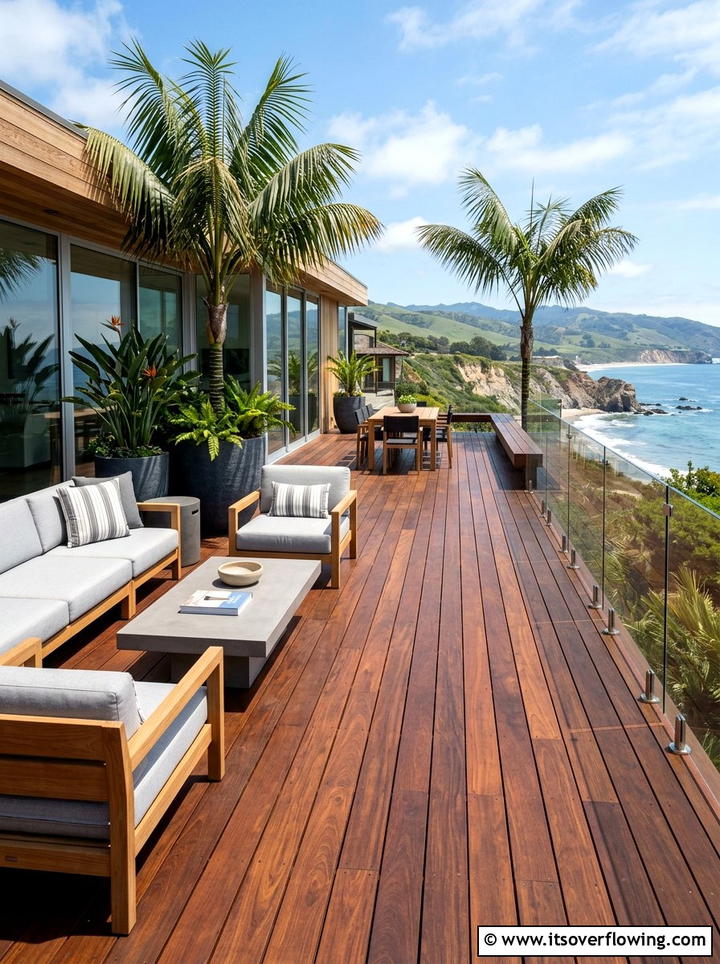 Modern wood deck - 25 backyard ideas with tropical retreat