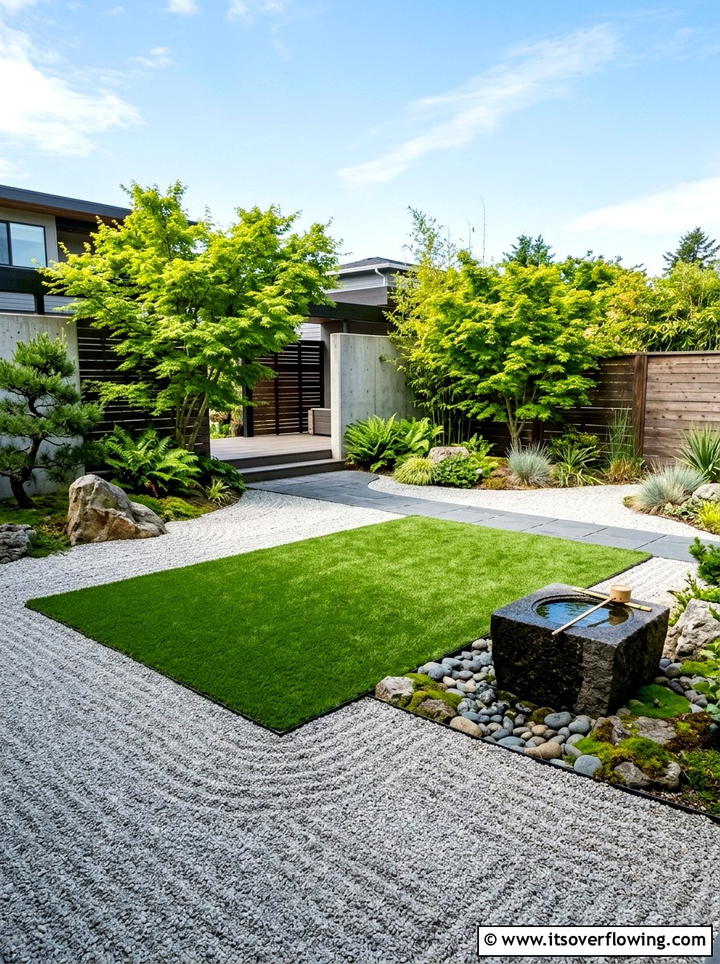 Modern zen turf garden - 25 backyard ideas with artificial turf