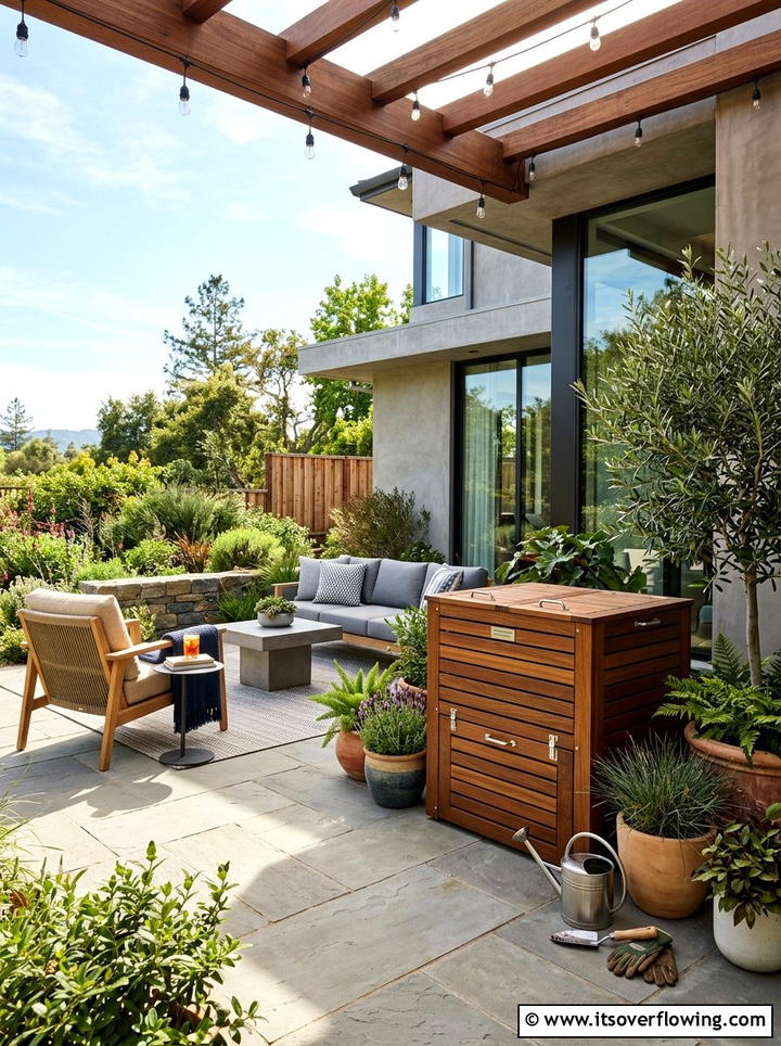 Modernist Slatted Wood Bin Near Patio - 25 garden ideas with compost bins