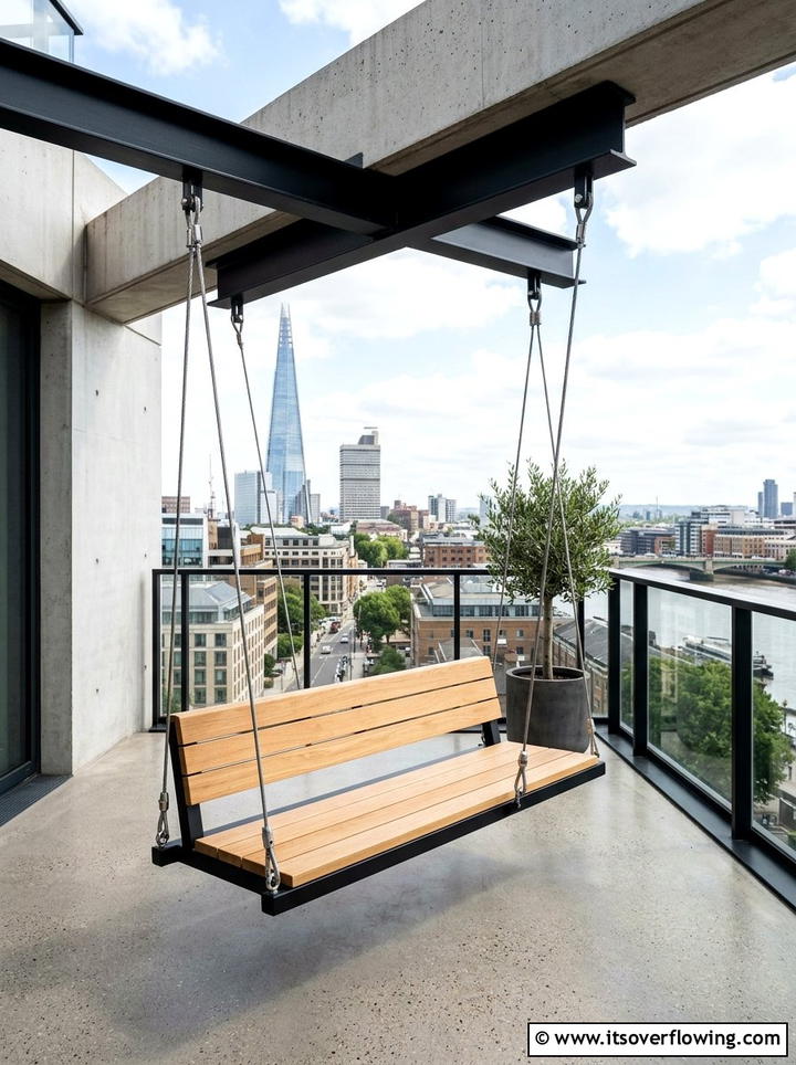 Modernist Suspended Bench - 25 backyard ideas with swings