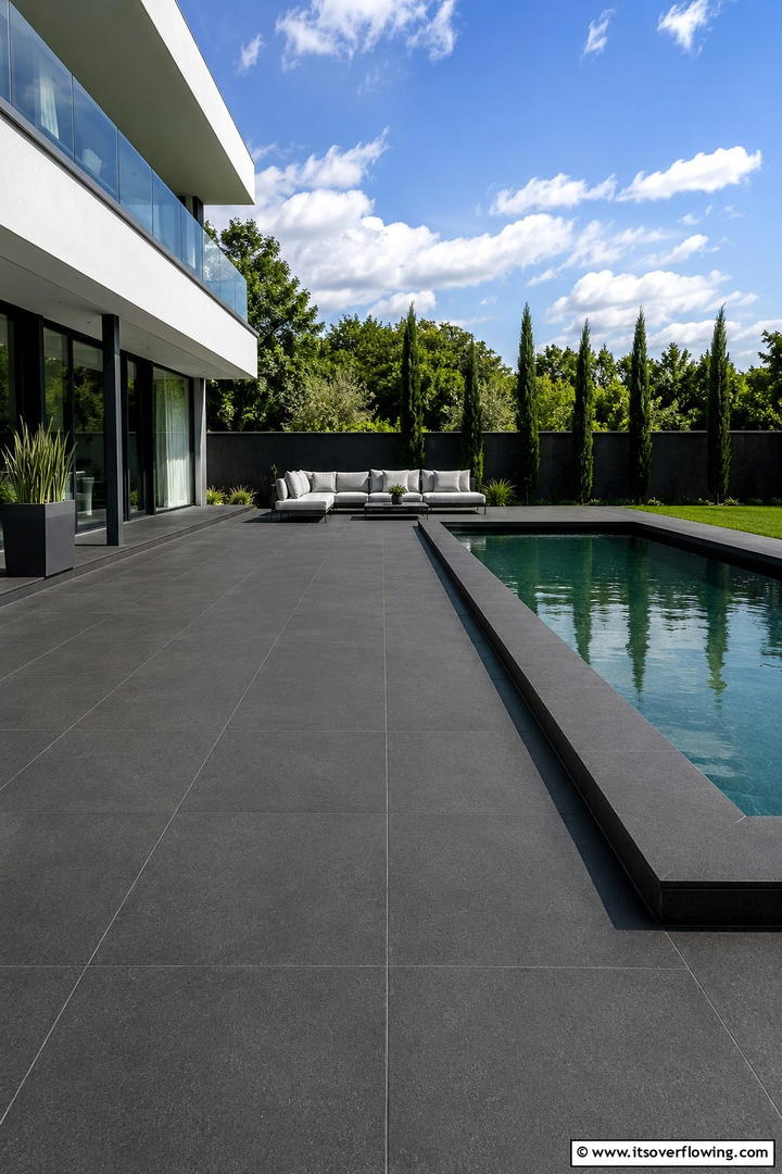 Monochromatic Elegance - 30 Pavers Around Pool Ideas for a Sleek and Safe Design