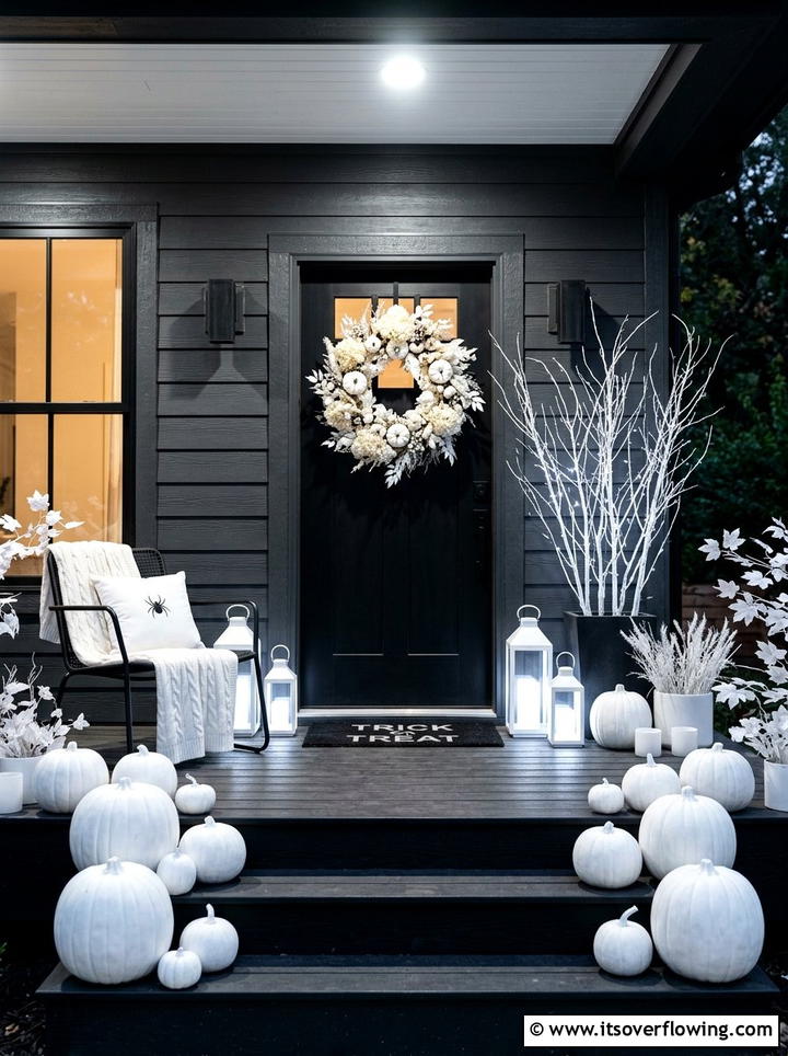 Monochromatic Halloween Porch - 25 front porch decor ideas for halloween