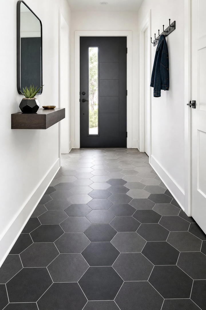 Monochromatic Hexagons for a Sleek Look - 20 Stylish Small Entryway Tile Floor Ideas