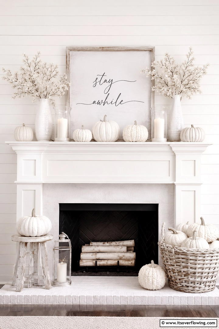 Monochromatic White Mantel Design - 50 Fall Mantel Decor Ideas for Cozy Spaces This Season
